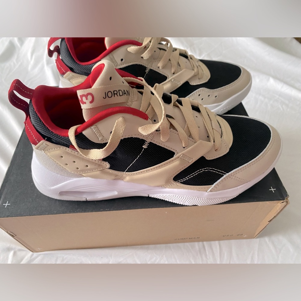 Women’s Jordan air NFH, size 9.5, Rattan/black- gym red – white